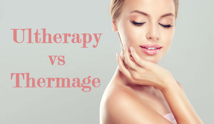 beautiful woman deciding between ultherapy and theramge